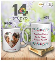 Stüdyo 14 Annler Günü Kişiye Özel Tasarlanabilir Kalpli  Resim + Yazı Kupa Mug - Anneler Günü Hediyesi