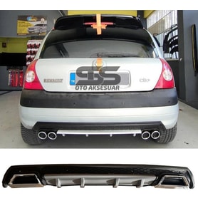 Renault Clio 2 HB Difüzör Arka Tampon Eki 2 Egzoz Çıkışlı Gri Lüx Tip