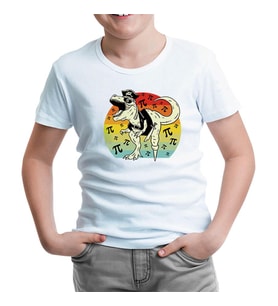 Pirate Dinosaur with Pi Background Beyaz Çocuk Tshirt