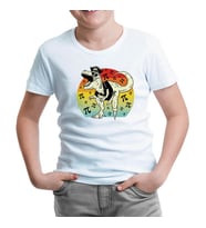 Pirate Dinosaur with Pi Background Beyaz Çocuk Tshirt