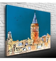 Galata Kulesi , Mavi Kahverengi Tonlarda Kanvas Tablo 50 x 70