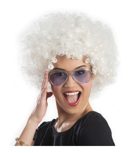 Beyaz Renk Kıvırcık Afro Bonus Peruk