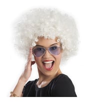 Beyaz Renk Kıvırcık Afro Bonus Peruk