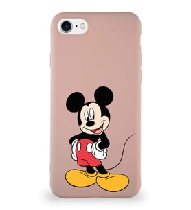 Apple iPhone 7 Soft Premier Kapak Mickey Mouse-E Tasarımlı Silikon Kılıf - Pudra (Şeffaf)