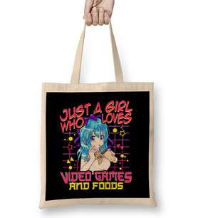 Cute Just A Girl Who Loves Video Games And Food Bez Çanta Uzun Saplı