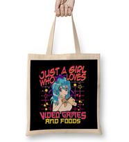 Cute Just A Girl Who Loves Video Games And Food Bez Çanta Uzun Saplı