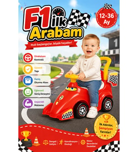 F1 İlk Arabam - İlk Arabam - Binmeli Araba - Çocuk Arabası - İlk Adım Arabası