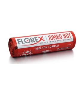 FLOREX - TIBBİ ATIK ÇÖP POŞETİ JUMBO 80X110 BASKILI KIRMIZI 10 YAPRAK - 1 RULO