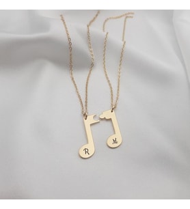 Kişiye Özel Minimal Tasarım Müzik Notası Harf Çift Kolye 925K Gümüş (Gold)