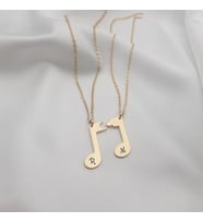 Kişiye Özel Minimal Tasarım Müzik Notası Harf Çift Kolye 925K Gümüş (Gold)