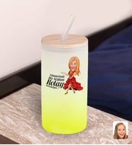 BK Gift Karikatürlü Sarı Renk Pipetli Buzlu Cam Bardak 600ml - 4, Arkadaşa Hediye, Doğum Günü Hediyesi