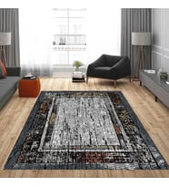 Rovigo Home Dijital Baskı Yıkanabilir Kaymaz Taban Salon Halısı Ve Yolluk RVG0973-FNL222 (Siyah)