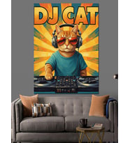 Müzik Dinleyen Kedi Posteri Dekoratif Kanvas - Mdf Ahşap Tablo