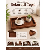Doğal Ahşap Dekoratif Sunum Tepsisi 27x20 cm – El Yapımı Şık Servis & Düzenleme Tepsisi