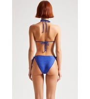 Kadın Renk Bloklu Bikini Takımı Üçgen Kap Düşük Bel Bağlamalı Simli Örme Regular Kalıp Şık