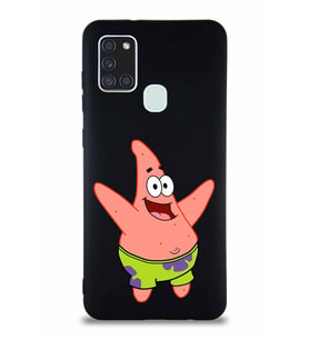 Samsung Galaxy A21S Soft Premier Kapak Patrick Yıldız Tasarımlı Silikon Kılıf - Siyah (Şeffaf)