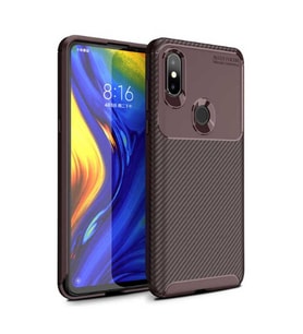 Xiaomi Mi Mix 3 Uyumlu Karbon Desenli Negro Silikon Kılıf (Kahverengi)