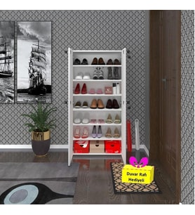 Kenzlife ayakkabılık ayakkabı dolabı kilitli be real byz 140*70*32 kapaklı arkalıklı ofis dolabı iki bölme + tekli duvar rafı hediyeli (Karışık)