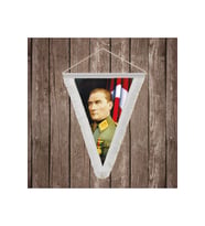 Üniformalı Gazi Mustafa Kemal Atatürk- Ay Yıldız Bayrak Beyaz Saçaklı Üçgen Flama Bayrak Hatıra Flama ATA17
