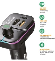 USB Flash + Hafıza Kart Uyumlu FM Transmitter - Araç Şarjı ve Bluetooth Kiti