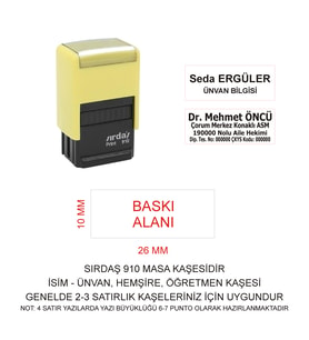 SIRDAŞ 910 İSİM ÜNVAN KAŞESİ - SARI MAKİNA - SİYAH MÜREKKEP