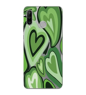 Huawei P30 Lite Uyumlu Yeşil Kalp Desenli Şeffaf Telefon Kılıfı