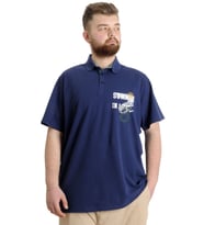 Mode XL Büyük Beden Erkek T-shirt Polo Parçalı SUMMER 23331 İndigo