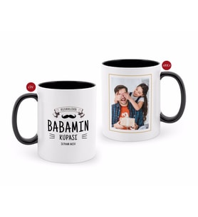 BK Gift Kişiye Özel Babalar Günü Hediyesi Fotoğraflı Siyah Beyaz Kupa Bardak-28