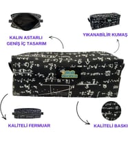 Matematik Formüllü Kalem Kutusu, Tek Gözlü, Siyah Beyaz Desenli, Fermuarlı Okul Kalemliği