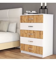 Şifonyer 5 Çekmeceli Beyaz Çam - SFY0203 (Beyaz-Sarı)