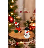 Miyuki Boncuk El Yapımı Ayıcık ve Kardan Adam Küpe Yılbaşı Christmas Noel