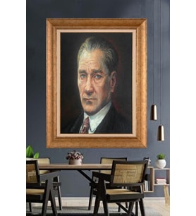 Altın Varaklı Çerçeveli Paspartulu Atatürk Tablo nh464 (Gold)