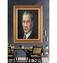 Altın Varaklı Çerçeveli Paspartulu Atatürk Tablo nh464 (Gold)