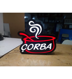 Çorba Görselli Yazılı Tabela 3D Led Neon Etkili Işıklı Tabela 30X45 CM Tek Taraflı