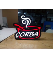 Çorba Görselli Yazılı Tabela 3D Led Neon Etkili Işıklı Tabela 30X45 CM Tek Taraflı