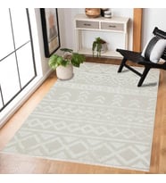 Modern Geometrik Desenli Yıkanabilir Kaymaz Tabanlı Krem Halı Dijital Baskı Şık Seçenek