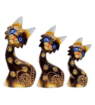 Ahşap Aborjin Üçlü Kedi Dekoratif Biblo No.1 16 cm (Akçaağaç Rengi)