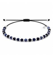 Safir Jewellery - Sodalit Doğal Taşlı 4mm - 925 Ayar Gümüş Toplu Makrome Örgülü İpli Kadın Bileklik – Hediye Kutulu