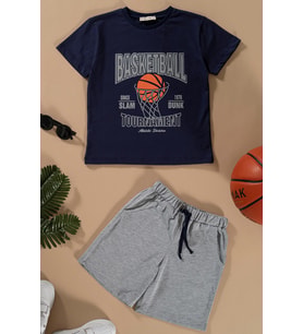Basketboll Baskılı Lacivert Tshirt Şort Takım