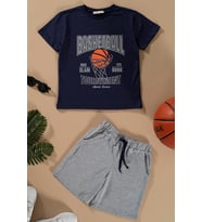 Basketboll Baskılı Lacivert Tshirt Şort Takım