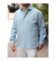Erkek Relax Fit Muslin/Keten Gömlek (Açık Mavi)