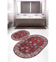 Dijital Baskılı Kaymaz Taban Yıkanabilir Oval 2'li Klozet Takımı Banyo Paspası NOKZ-HT-994 (Çok Renkli)