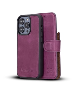 Bouletta Apple iPhone 14 Pro Uyumlu Deri Cüzdanlı Kılıf MWWN CZ7 Mor