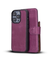 Bouletta Apple iPhone 14 Pro Uyumlu Deri Cüzdanlı Kılıf MWWN CZ7 Mor
