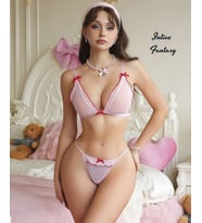 Intive Pembe Kırmızı Transparan Üçgen Kesim Bralet String Takım