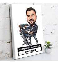 Klavye Ustasına Hediye Erkek Karikatürlü Kanvas Tablo