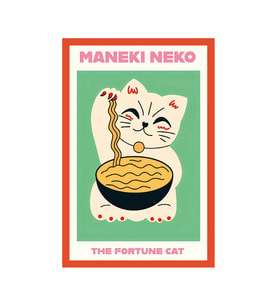 Maneki Neko – The Fortune Cat Şans Kedisi  Temalı Hediye Not Kartı Kartpostal  10×15 cm (Sarı-Yeşil-Kahverengi-Beyaz)