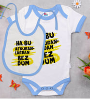BK Kids Bezdum Tasarımlı Mavi Bebek Body Zıbın ve Mama Önlüğü Hediye Seti-4