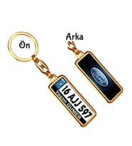Kişiye Özel Plaka Metal Anahtarlık   Ford Metalik Logo (Altın)