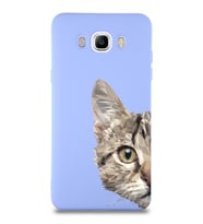 Samsung Galaxy J7 2016 Uyumlu Lansman Kılıf Catface Tasarımlı İçi Kadife Kapak-Lila (Şeffaf)